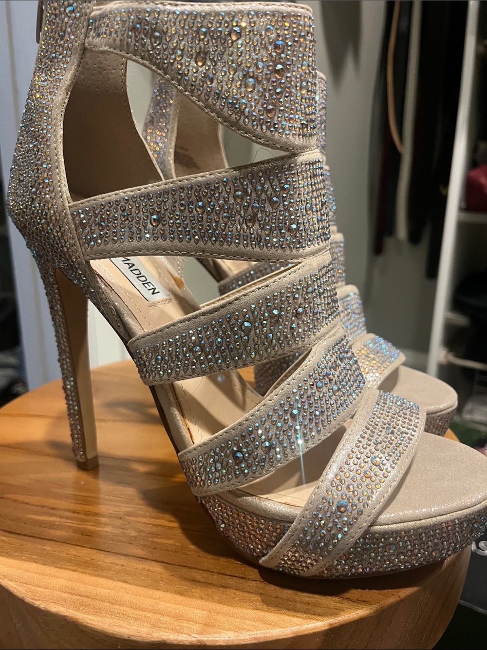 Steve Madden Nude Crystal Strappy Stiletto Sandals